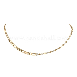 304ステンレススチール製グラデーションミックスチェーンネックレス  ゴールドカラー  15.83インチ（40.2cm）&nbsp;NJEW-JN05986