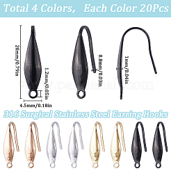 80Pcs 4 Colors 316 Surgical Stainless Steel Earring Hooks&nbsp;STAS-SC0009-23
