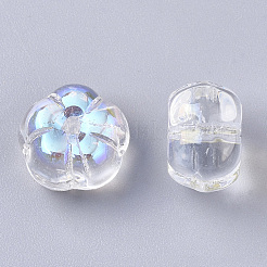 透明なガラスビーズを電気  ABカラーメッキ  花  クリアAB  10x10x6.5mm  穴：0.9mm&nbsp;LS-GLAA-N035-07A-E01