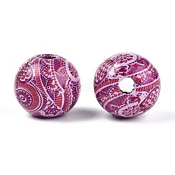 ボヘミアンスタイルのプリントされたシマウッドビーズ  ラウンド  オールドローズ  14.2~15x16~16.5mm  穴：3.7~4.3mm&nbsp;WOOD-T032-31E