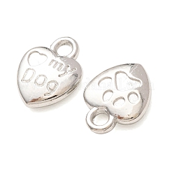 チベットのスタイル合金のチャームのエナメルセッティング台  言葉「 my dog」を刻まれたハートの  カドミウムフリー＆ニッケルフリー＆鉛フリー  プラチナ  13x10x3mm  穴：2mm  約32個/33g&nbsp;LS-TIBEP-23882-P-FF