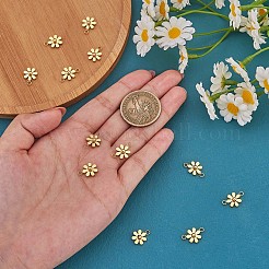 430ステンレススチール製小花コネクタチャーム10個  金属デイジー ペンダント ジュエリー イヤリング ブレスレット 手作り製作  開ループあり  ゴールドカラー  9mm&nbsp;JX237B