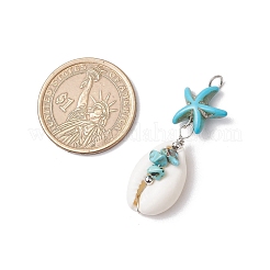 4Pcs 4 Styles Natural Cowrie Shell & Starfish Dyed Synthetic Turquoise Pendants&nbsp;PALLOY-JF03934-01