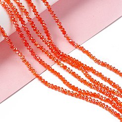 電気メッキガラスビーズセット  ABカラーメッキ  ファセットロンデル  レッドオレンジ  2.9~3.3x2mm  穴：0.5mm  約135~140個/連  32~34cm&nbsp;LS-EGLA-R048-2mm-21