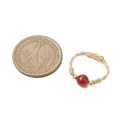 Round Natural Carnelian & White Jade & Fossil & Tiger Eye & Amethyst Beaded Finger Rings&nbsp;RJEW-JR00783