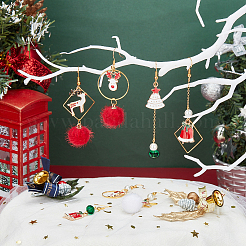 クリスマススタイルのDIYイヤリングキット137個  合金エナメルペンダントを含む  アクリルビーズとガラスビーズ  フェイクミンクファーペンダント  真鍮製アズキチェーン＆リンキングリング＆ピアスフック  ビーズ  ミックスカラー&nbsp;DIY-SC0015-14