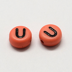 カラフルなアクリル横穴レタービーズ  アルファベット付きフラットラウンド  ミックスカラー  7x4mm  穴：1.3mm&nbsp;X-SACR-Q104-M02