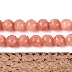 天然石染め加工イエロージェイド翡翠天然石ビーズ連売り  ラウンド  ダークサーモン  10mm  穴：1mm  約40個/連  15.7インチ&nbsp;G-R271-10mm-Y31