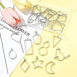 26 個 13 スタイルラックメッキ合金オープンバックベゼルペンダント  UVレジンDIY用  エポキシ樹脂  プレスジュエリー  混合図形  プラチナ  33.5~47x20~44x1.32~3.8mm  穴：2.4~3mm  2個/スタイル&nbsp;FIND-FS0003-72