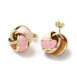 Real 18K Gold Plated Iron Enamel Stud Earrings for Women&nbsp;EJEW-M251-09G-08