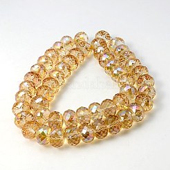 電気メッキガラスビーズ  虹メッキ  多面カット  ロンデル  淡いチソウ  16x10mm&nbsp;EGLA-E005-12