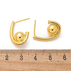 真鍮製スタンドピアス  ラックめっき  長持ちメッキ  鉛フリー＆カドミウムフリー  ラウンド  18KGP本金メッキ  21x8mm&nbsp;EJEW-Q015-11G