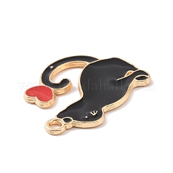 合金エナメルチャーム  心の子猫  ブラック  25x20x1.5mm  穴：2mm&nbsp;ENAM-O046-01A