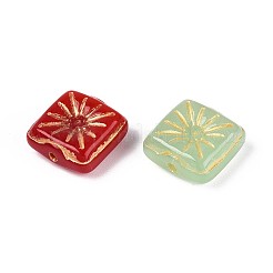 透明ガラスビーズ  正方形  ゴールドライン入り  ミックスカラー  11x11x5mm  穴：1~1.2mm&nbsp;LAMP-T021-44M
