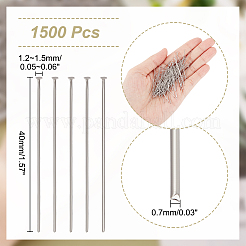 304ステンレススチールフラットヘッドピン1500個  ステンレス鋼色  40x0.7mm  21ゲージ  ヘッド：1.2~1.5mm&nbsp;STAS-PH0004-61