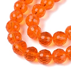 クリアガラスビーズ連売り  ファセット（96ファセット）  ラウンド  レッドオレンジ  8mm  穴：1mm  約68~70個/連  20.47~21.06インチ（52~53.5cm）&nbsp;GLAA-R095-8mm-39