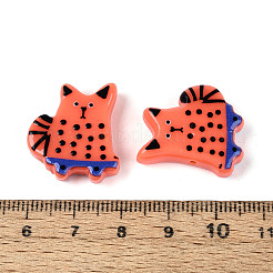 印刷された不透明樹脂ビーズ  キツネ  トマト  23x20.5x6mm  穴：1.4mm&nbsp;RESI-N043-12C