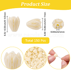 染め加工合成サンゴビーズ  DIYのジュエリーには  ジャスミンの花  乳白色  8~8.5x6.5~7mm  穴：1mm  150pc&nbsp;CORA-SC0001-23B