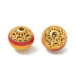 合金エナメルビーズ  中空ラウンド  ゴールドカラー  レッド  10.5x9.5mm  穴：2mm&nbsp;ENAM-B037-08G-01