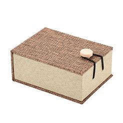 長方形木製ペンダントネックレスボックス  黄麻布とベルベットと  キャメル  10.5x7.4x5.1cm&nbsp;OBOX-N013-03