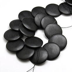 Natural Flat Round Black Stone Beads Strands&nbsp;G-P062-42