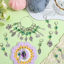 Leaf Alloy & Glass Pendant Locking Stitch Markers&nbsp;HJEW-SC00083