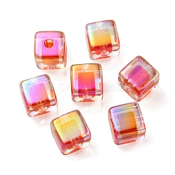 UVメッキ透明アクリルヨーロピアンビーズ  大穴ビーズ  キューブ  レッド  13.5x13.5x13.5mm  穴：4mm&nbsp;OACR-F004-10G