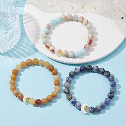 3Pcs 3 Style Natural Sodalite & Topaz Jade & Synthetic Imperial Jasper Round Beaded Stretch Bracelets Set&nbsp;BJEW-TA00409