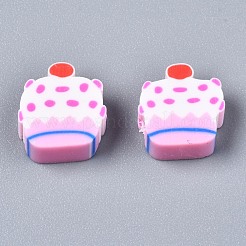 手作り樹脂粘土ビーズ  ケーキ  パールピンク  9~10x9~10x4mm  穴：1.2mm&nbsp;CLAY-N011-020