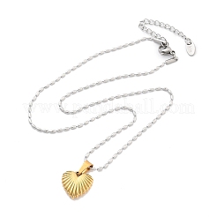 304ステンレススチール製溝付きハートペンダントネックレス（女性用）  本金メッキ&ステンレススチールカラー  15.87インチ（40.3cm）&nbsp;NJEW-S439-03B-GP