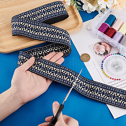 ヴィンテージジャカードポリエステルリボン  刺繍入りの織りリボン  DIYの衣類の付属品の装飾のため  ブラック  2インチ（50mm）  約5.00ヤード（4.57m）/ロール&nbsp;OCOR-WH0101-42B