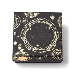 太陽と月、星がプリントされた厚紙のギフトボックス  ネックレス  ブレスレット  中に黒いスポンジを入れて  ブラック  正方形  7.5x7.5x3.45cm&nbsp;CBOX-F006-01E