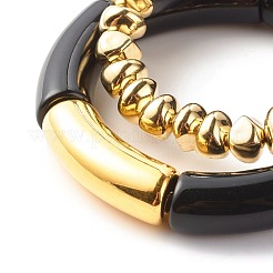 分厚いチューブビーズストレッチbraeletesセット  ナゲッツビーズブレスレット  女性のためのアクリル＆ccbプラスチックビーズブレスレット  ゴールド  内径：2インチ（5cm）  2個/セット&nbsp;X-BJEW-JB07321