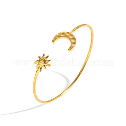 304 Stainless Steel Textured Moon and Sun Open Cuff Bangles for Women&nbsp;DP7347