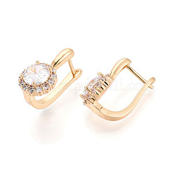 Brass Micro Pave Clear Cubic Zirconia Flat Round Hoop Earrings&nbsp;EJEW-T048-30G