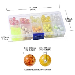 200 スタイル混合スタイル ガラス ビーズ 連売り 10 個  ビーズジュエリー作り  ラウンド  きいろ  8~9mm  穴：1.3~1.6mm  20個/スタイル&nbsp;GLAA-YW0001-57