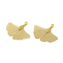 アイアン製ペンダント  天然葉の電気メッキ  イチョウ葉  黄金メッキ  33~35x40x1mm  穴：3x5mm&nbsp;IFIN-T006-03G