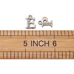 合金ラインストーンチャーム  プラチナ  a～zの文字  11~13x8~12x2.5mm  穴：1.5mm  26個/セット  2セット  52個/箱&nbsp;ALRI-TA0001-04P