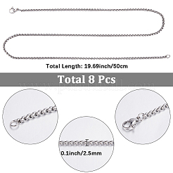 304ステンレススチールベネチアンチェーンネックレス8個  カニカン付き  ステンレス鋼色  19.69インチ（50cm）  2.5mm&nbsp;NJEW-SC0001-34P-02