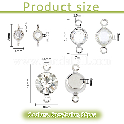 36Pcs 6 Styles Brass Pave Clear Cubic Zirconia Links&nbsp;KK-FH0008-12