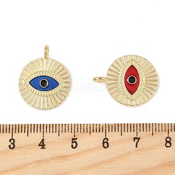 合金エナメルチャーム  ナザールボンジュウ付きフラットラウンド  ゴールドカラー  ミックスカラー  21.5x17x1.5mm  穴：2mm&nbsp;PALLOY-P312-01G-M