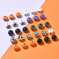 45Pcs 9 Colors Printed Round Wood European Beads&nbsp;WOOD-FS0001-21