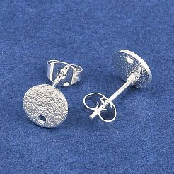 304ステンレススチールスタッドピアス金具  ピアスバックキャッチ＆ループ付き  テクスチャ  フラットラウンド  銀  8x1mm  穴：1.4mm  ピン：0.8mm&nbsp;STAS-Z021-A-01S