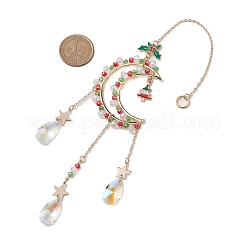 Christmas Theme Glass Beads & Brass Moon Hanging Ornaments&nbsp;HJEW-TA00261