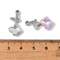 UVメッキ合金ガラスペンダント  バタフライチャーム  ラインストーン付き  多面カット  ミックスカラー  プラチナ  22.5x11x6mm  穴：1.6mm&nbsp;FIND-K032-39P