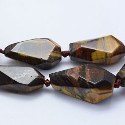天然石タイガーアイビーズ連売り  多面カット  ティアドロップ  26~41x12~20mm  穴：2mm  約10~11個/連  15.7インチ（40cm）&nbsp;G-F531-K02