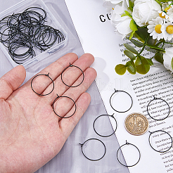 304ステンレススチールフープピアス50個  ブラック  29x25x3.5mm  50個/セット&nbsp;EJEW-HS0001-12B