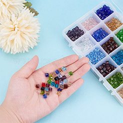ガラスビーズ  多面カット  キューブ  ミックスカラー  6x6x6mm  穴：1mm  約50PCS /カラー  900個/箱&nbsp;GLAA-PH0007-10