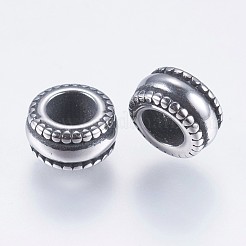 304ステンレススチールヨーロピアンビーズ  大穴ビーズ  ロンデル  アンティークシルバー  8x4.5mm  穴：4mm&nbsp;STAS-F195-098AS