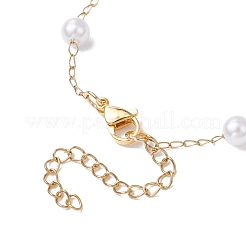 女性用304ステンレススチールリンクブレスレット  ABSの模造パールと  ゴールドカラー  7-1/2インチ（19.1cm）&nbsp;BJEW-JB11457